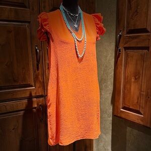 pixy+ivy -Orange Ruffle Sleeve Women's Dress